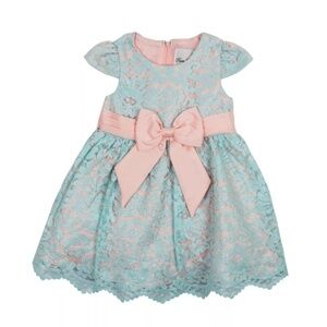 Baby Girls Rare Editions Metallic Lace Cap Sleeve Dress 6-9 Months